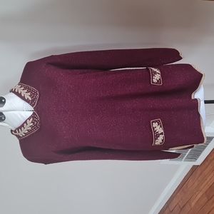 Jaclyn Smith Maroon Gold Metallic Beaded Long Sweater size medium